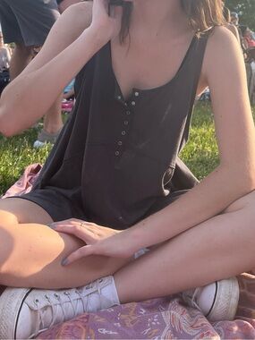 Urban Outfitters Dark Grey Flowy Dress with Button Neck